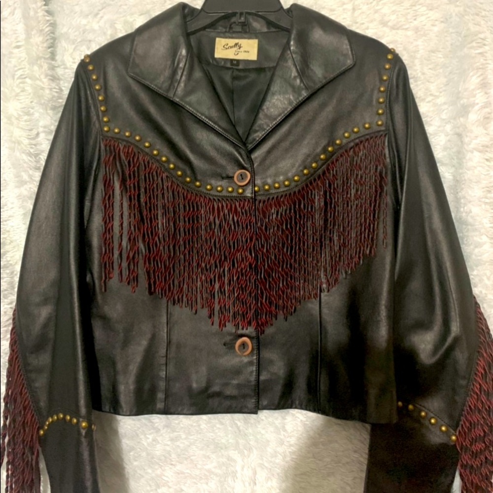 Blk Scully Go Western fringe Real Leather Jacket